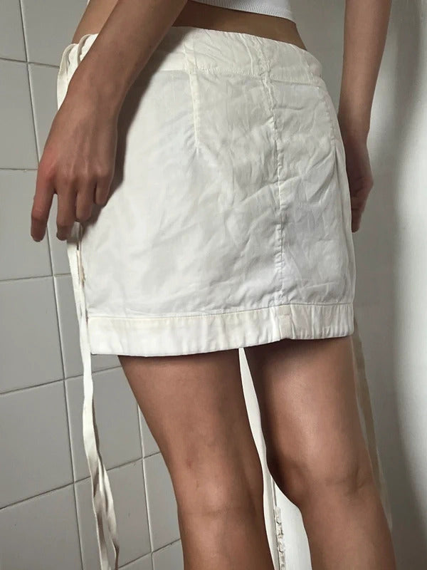 Ann Demeulemeester Ivory Mini Skirt Tie Detail IT38 XS