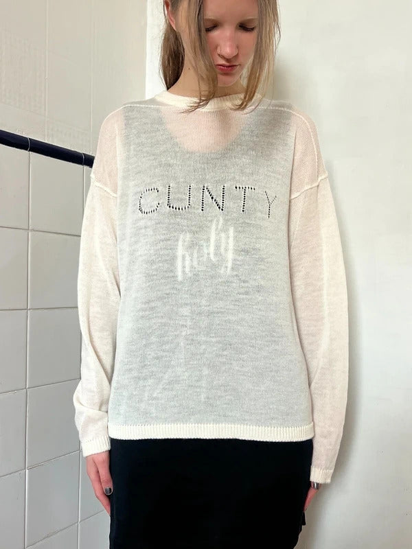Rick Owens Lido Wool Jumper Ivory Sheer Knit Crew Neck Size S Made in Italy