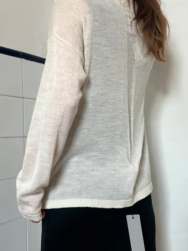Rick Owens Lido Wool Jumper Ivory Sheer Knit Crew Neck Size S Made in Italy