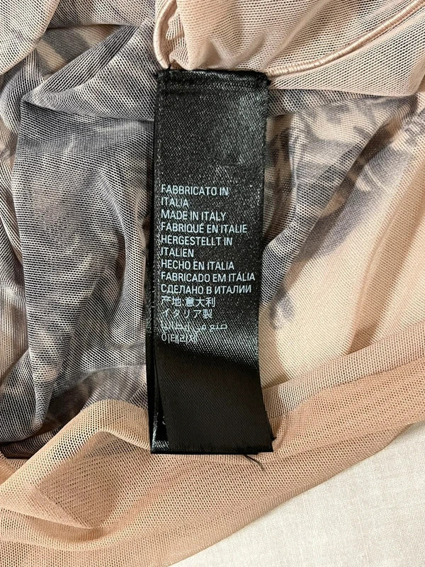 Balenciaga Tattoo Print Mesh Top Size M Nude Sheer Long Sleeve