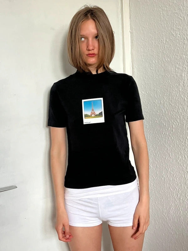Balenciaga Eiffel Tower Polaroid Photo Print T-Shirt Black Size M Made in Portugal