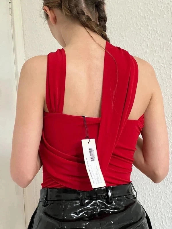 Magda Butrym Red Cut-Out Bodysuit Rose Detail FR38 / UK10