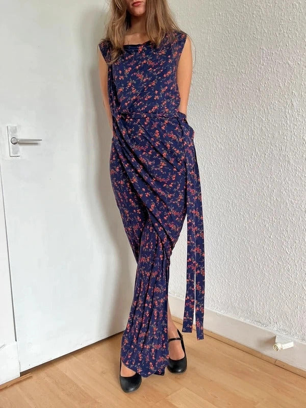 Vivienne Westwood Anglomania Floral Draped Maxi Dress IT40 UK8 S Blue