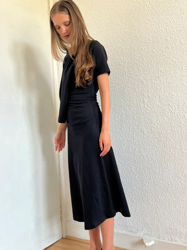 Loewe Draped Midi Dress XS Black Asymmetric Cotton Made in Portugal