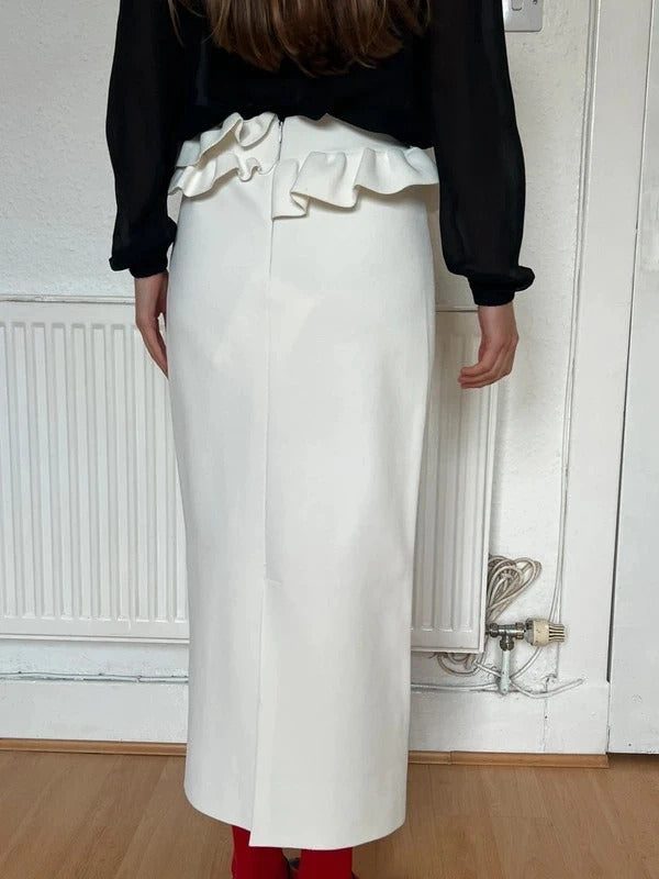 Alexander McQueen Knitted Midi Skirt – White – Size S – Ruffled Waist – Made in Italy