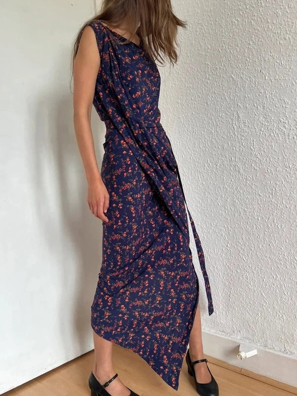 Vivienne Westwood Anglomania Floral Draped Maxi Dress IT40 UK8 S Blue