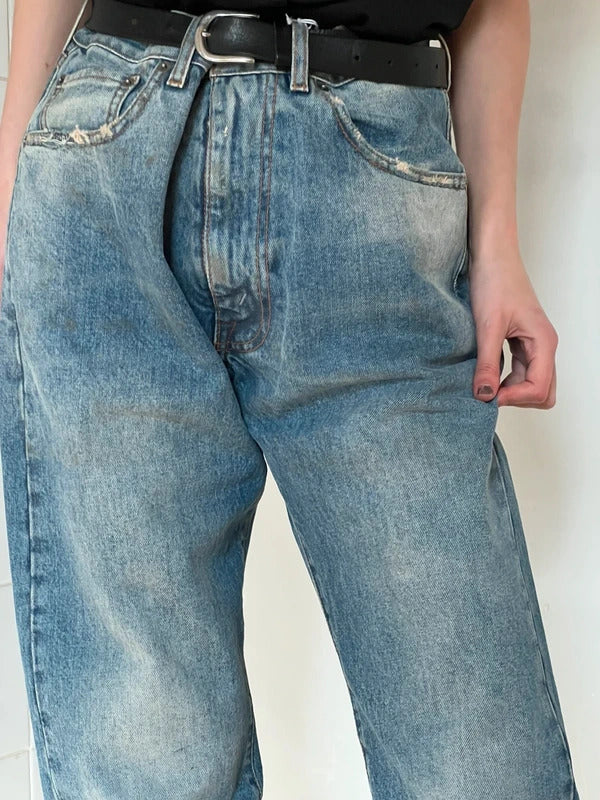 Maison Margiela High Waist Jeans W26 Blue Dirty Wash Wide Leg Made in Italy