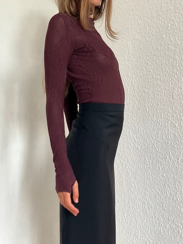Victoria Beckham Lace Body Top Size S Brown Open Back