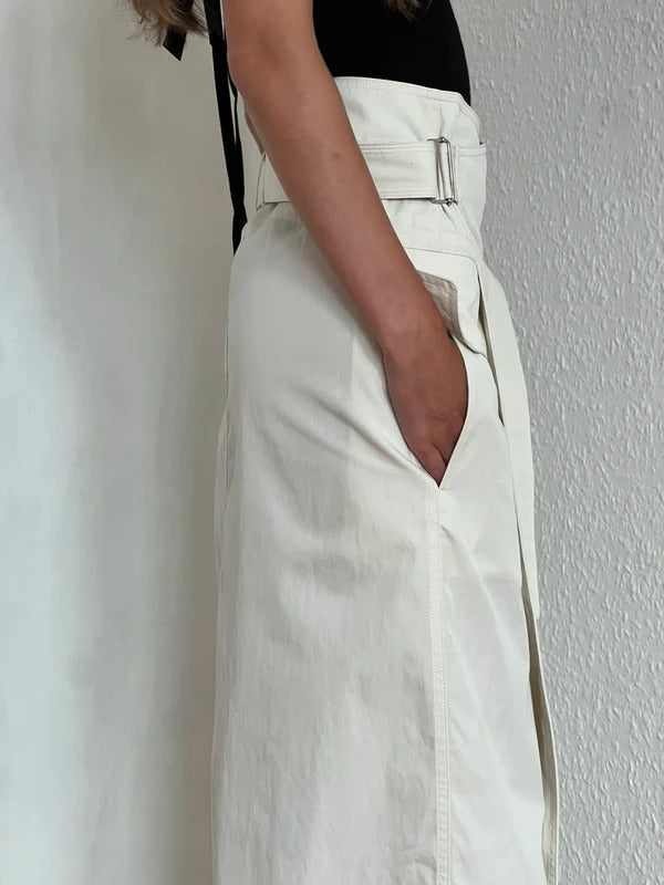 Helmut Lang Ivory Belted Wrap Midi Skirt XS US2 UK6 IT38 Cotton Twill NWT