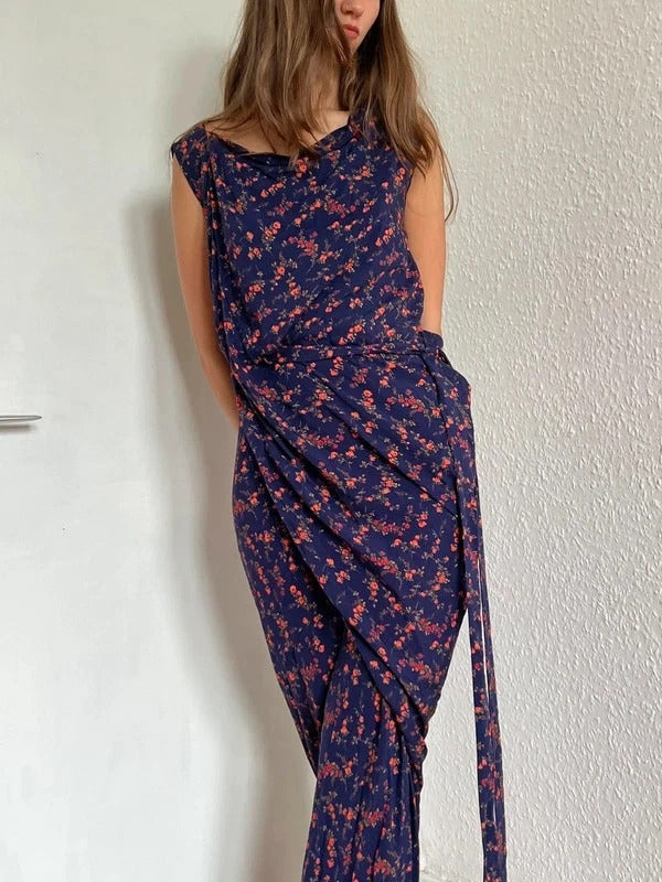 Vivienne Westwood Anglomania Floral Draped Maxi Dress IT40 UK8 S Blue