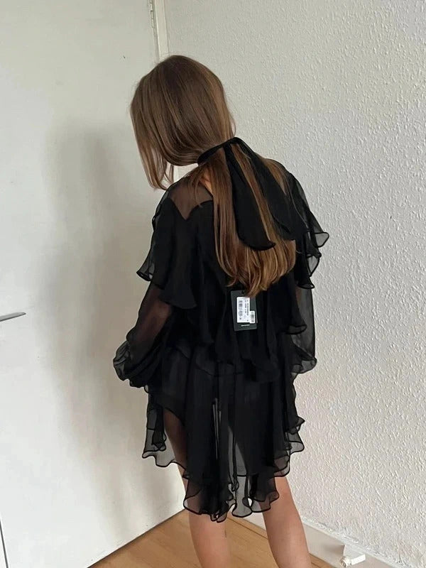 Dsquared2 Silk Chiffon Ruffle Tunic – Black – IT38 / UK6 / XS