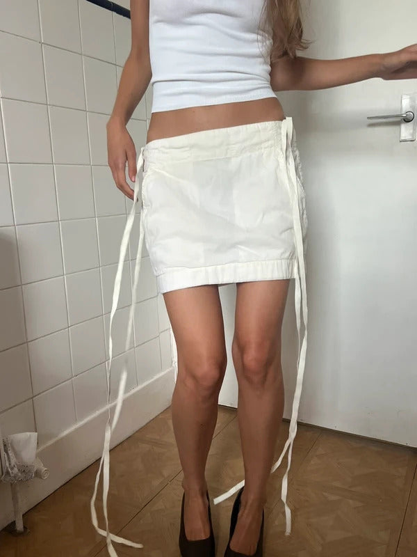 Ann Demeulemeester Ivory Mini Skirt Tie Detail IT38 XS