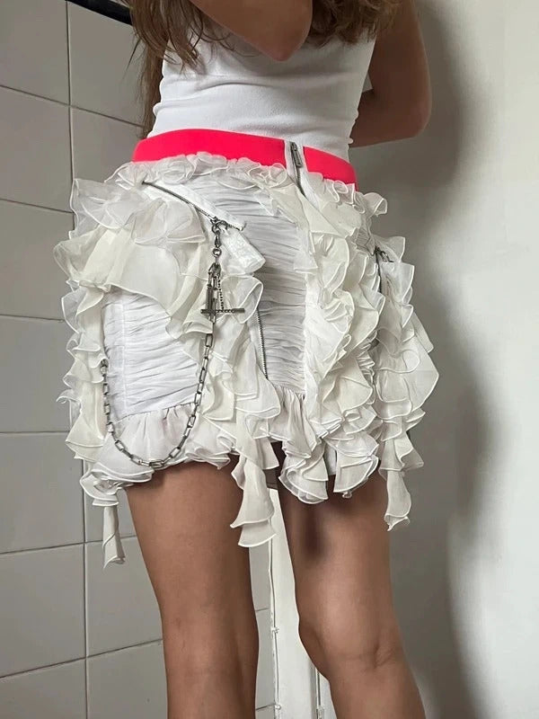 Dsquared2 Silk Ruffled Zipped Mini Skirt XS