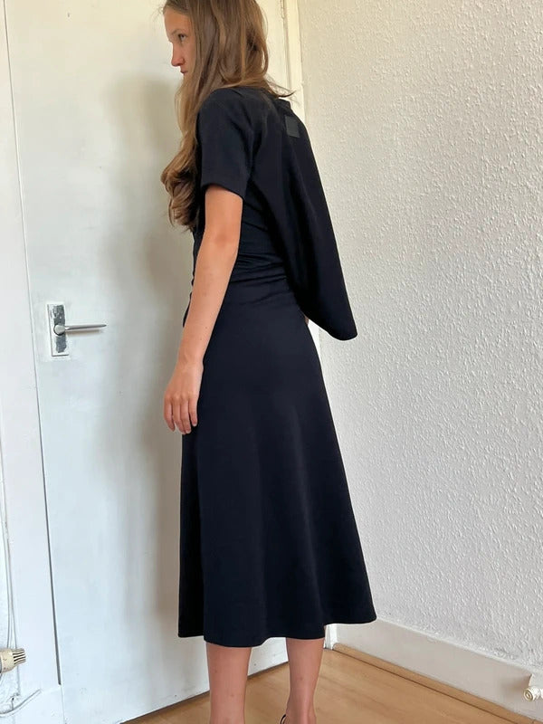 Loewe Draped Midi Dress XS Black Asymmetric Cotton Made in Portugal