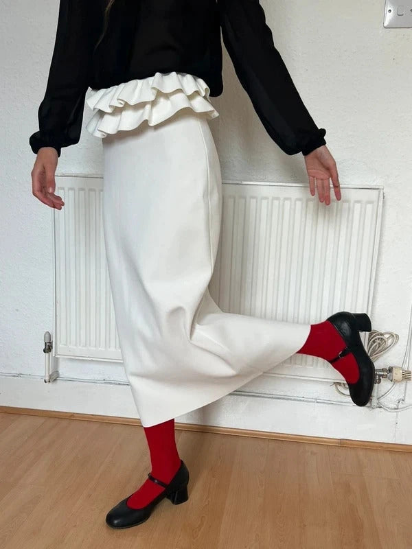 Alexander McQueen Knitted Midi Skirt – White – Size S – Ruffled Waist – Made in Italy