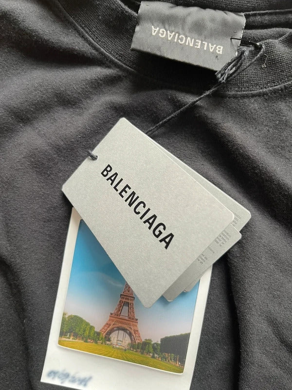 Balenciaga Eiffel Tower Polaroid Photo Print T-Shirt Black Size M Made in Portugal