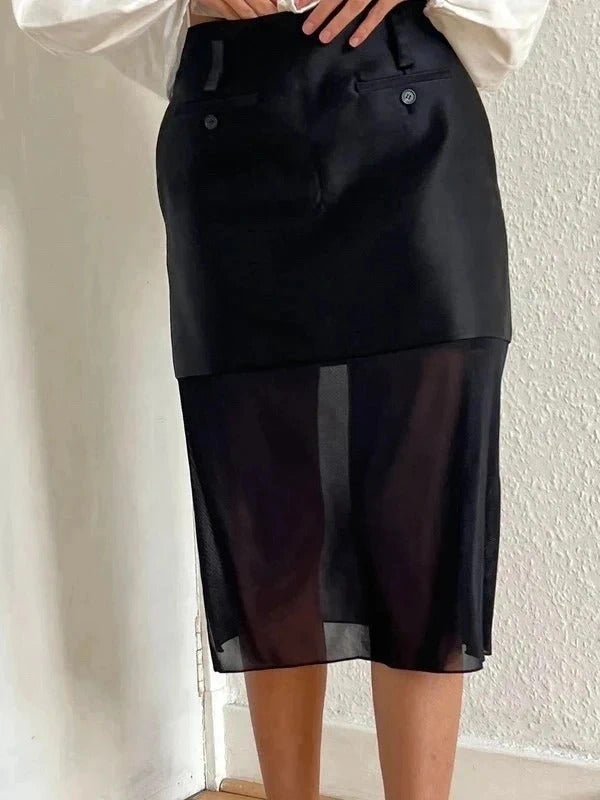 Tom Ford Silk Satin Midi Skirt – Black – IT36 / US2 / UK4 / XS – Sheer Hem – Made Italy