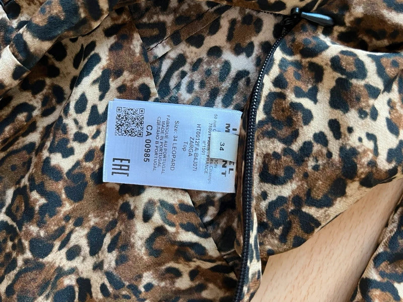 RRP €620 Isabel Marant Silk Blouse FR34 US2 UK6 XS Leopard Print Made in Portugal
