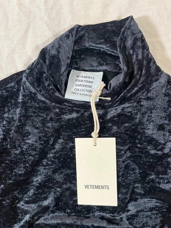 Vetements Velour Mini Dress with Glove Sleeves – Black – XXS
