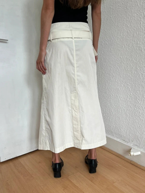 Helmut Lang Ivory Belted Wrap Midi Skirt XS US2 UK6 IT38 Cotton Twill NWT
