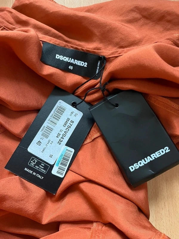 Dsquared2 Silk Blend Midi Dress Orange Tie Neck IT40 UK8