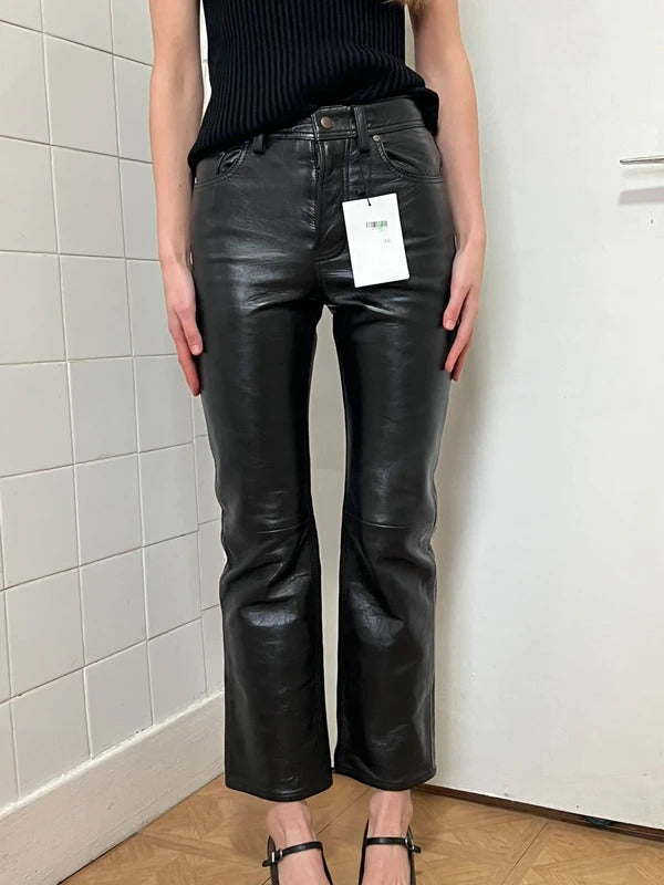 Acne Studios Black Leather Cropped Trousers – EU32 / UK6
