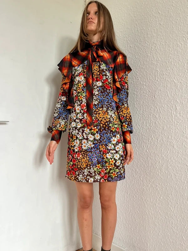 Dsquared2 Floral Tartan Ruffle Mini Dress IT38 XS
