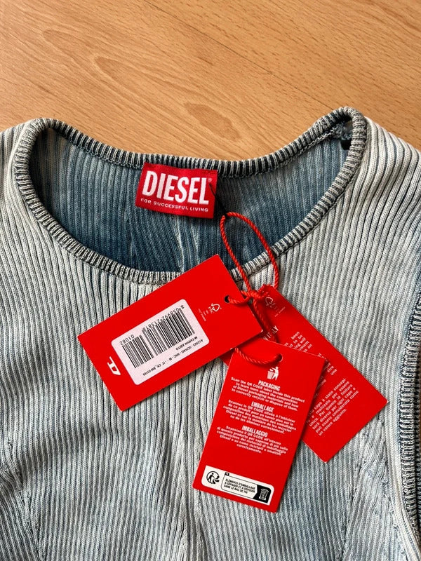 Diesel Blue Rib Knit Cut Out Midi Dress M Made in Italy Y2K RRP €495