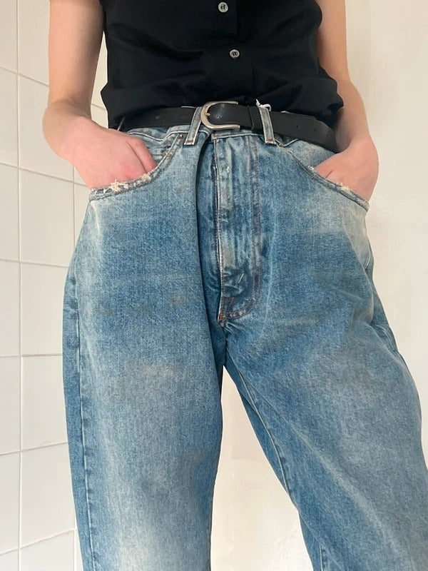 Maison Margiela High Waist Jeans W26 Blue Dirty Wash Wide Leg Made in Italy
