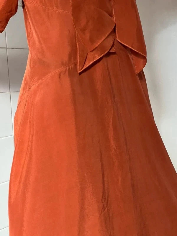 Dsquared2 Silk Blend Midi Dress Orange Tie Neck IT40 UK8
