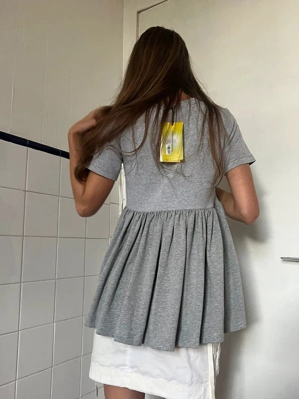 Conner Ives Reconstructed T-Shirt Top Grey Gathered XS