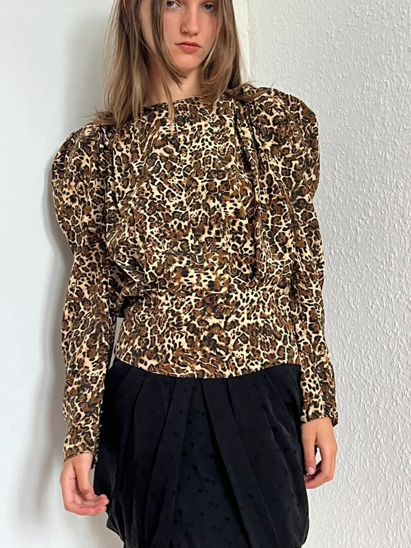 RRP €620 Isabel Marant Silk Blouse FR34 US2 UK6 XS Leopard Print Made in Portugal