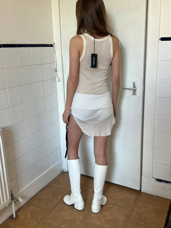 Ann Demeulemeester Cashmere Blend Knit Top XS Belted White Minimal Designer
