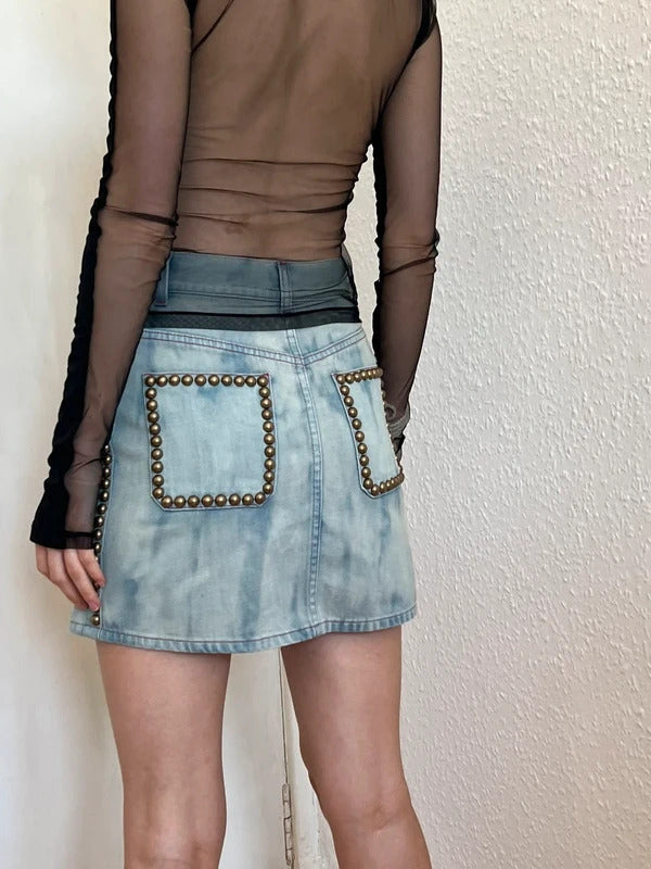 Gucci Floral Embroidered Studded Denim Mini Skirt IT36 UK4 NWT Alessandro Michele