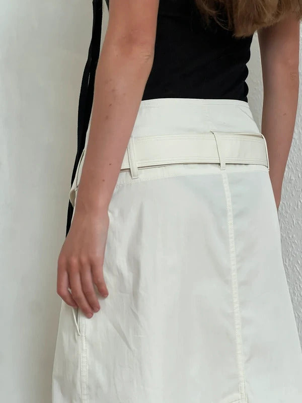 Helmut Lang Ivory Belted Wrap Midi Skirt XS US2 UK6 IT38 Cotton Twill NWT