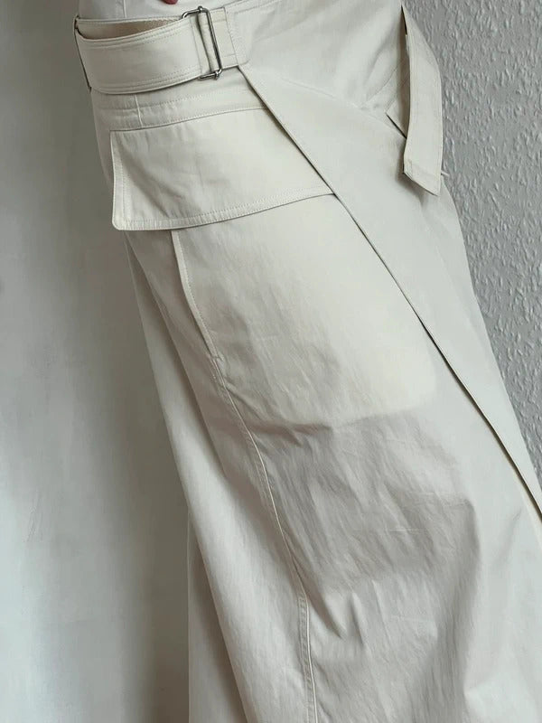 Helmut Lang Ivory Belted Wrap Midi Skirt XS US2 UK6 IT38 Cotton Twill NWT