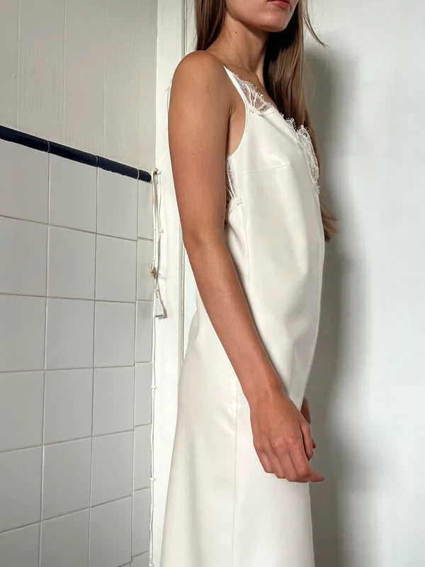 RRP €1090 Coperni Latex Slip Dress XS White Lace Made in Italy
