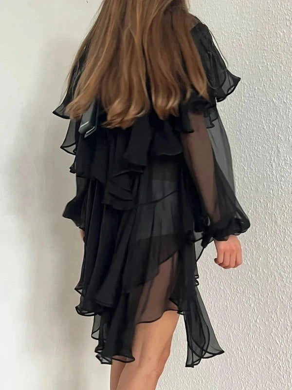 Dsquared2 Silk Chiffon Ruffle Tunic – Black – IT38 / UK6 / XS