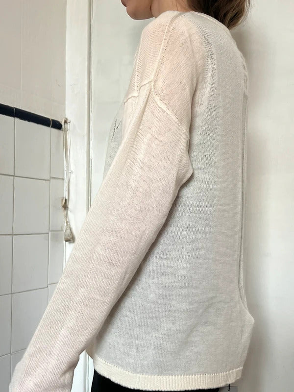 Rick Owens Lido Wool Jumper Ivory Sheer Knit Crew Neck Size S Made in Italy