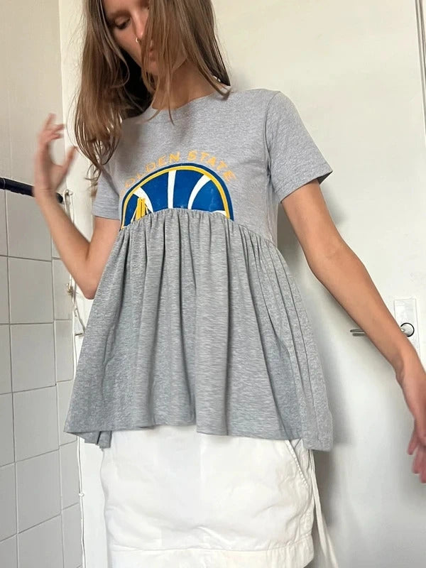 Conner Ives Reconstructed T-Shirt Top Grey Gathered XS