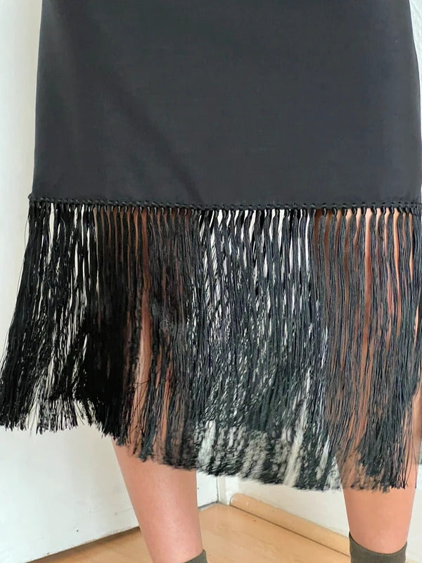 Burberry Mohair Wool Midi Skirt UK2 IT36 XXS–XS Black Fringe