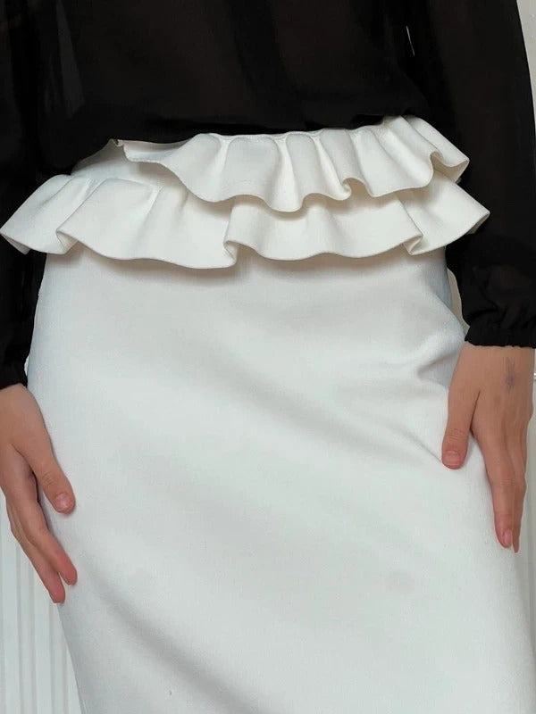 Alexander McQueen Knitted Midi Skirt – White – Size S – Ruffled Waist – Made in Italy