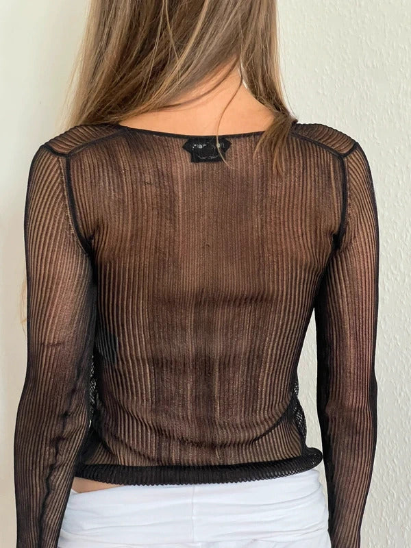 Tom Ford Mesh Knit Top XS Silk Black Made in Italy
