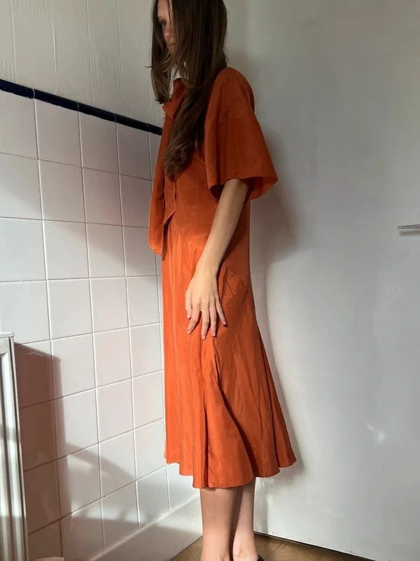 Dsquared2 Silk Blend Midi Dress Orange Tie Neck IT40 UK8