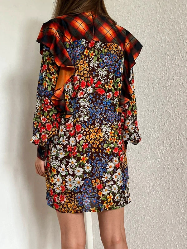 Dsquared2 Floral Tartan Ruffle Mini Dress IT38 XS