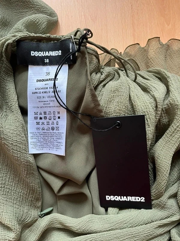 Dsquared2 Silk Mini Dress Olive Green Ruffle IT38 UK6 XS