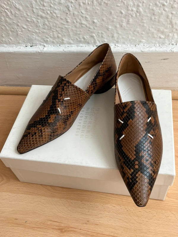 Maison Margiela Snakeskin Print Leather Loafers EU36 UK3 Pointed Shoes New
