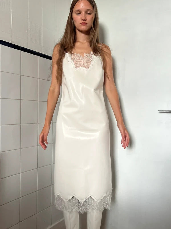 RRP €1090 Coperni Latex Slip Dress XS White Lace Made in Italy
