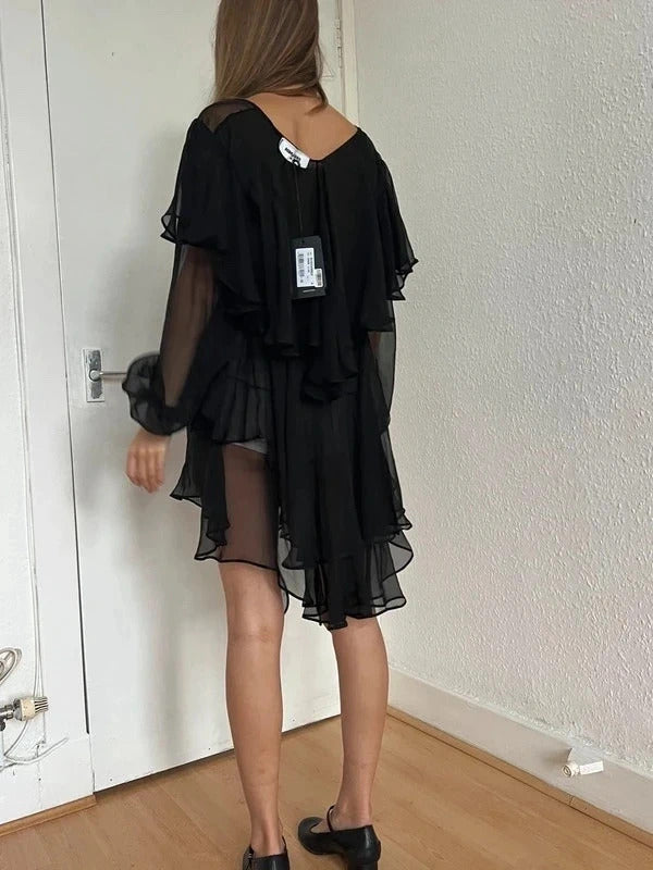 Dsquared2 Silk Chiffon Ruffle Tunic – Black – IT38 / UK6 / XS