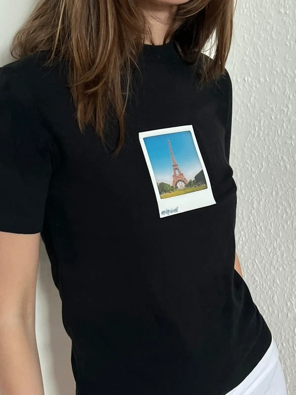 Balenciaga Eiffel Tower Polaroid Photo Print T-Shirt Black Size M Made in Portugal